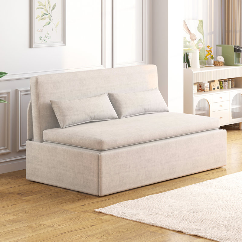 Ebern Designs Pull Out Sofa Bed 2 in 1 Modern Convertible Sleeper Sofa Couch Twin Size Linen Revesible Couch Bed With Cushions throw Pillows For Small Place apartment living Room office Wayfair